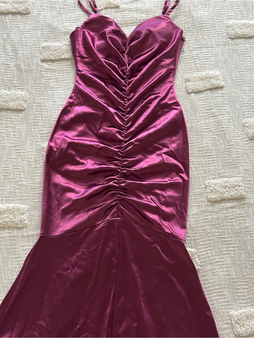BCX Satin Ruched Spaghetti Strap Gown - Magenta